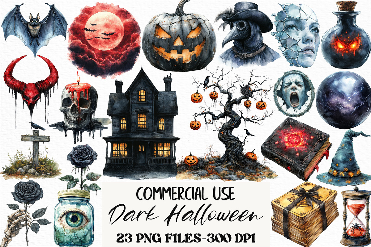 Dark Halloween Sublimation Clipart, an Illustration by Craft Nest (Photo 1 of 6)