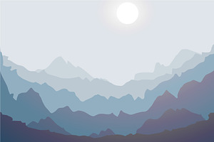 Misty mountain silhouette landscape