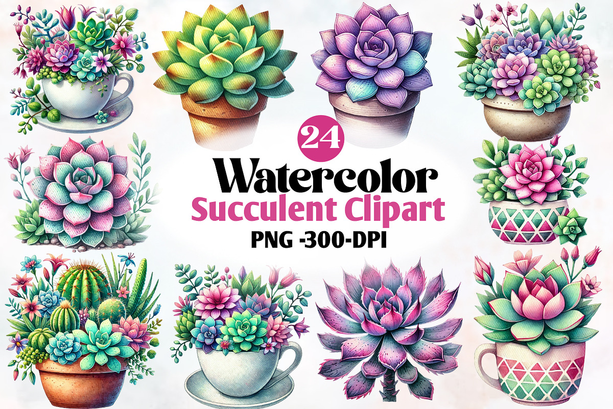 Watercolor Succulent Clipart, an Illustration by Designworld (Photo 1 of 9)