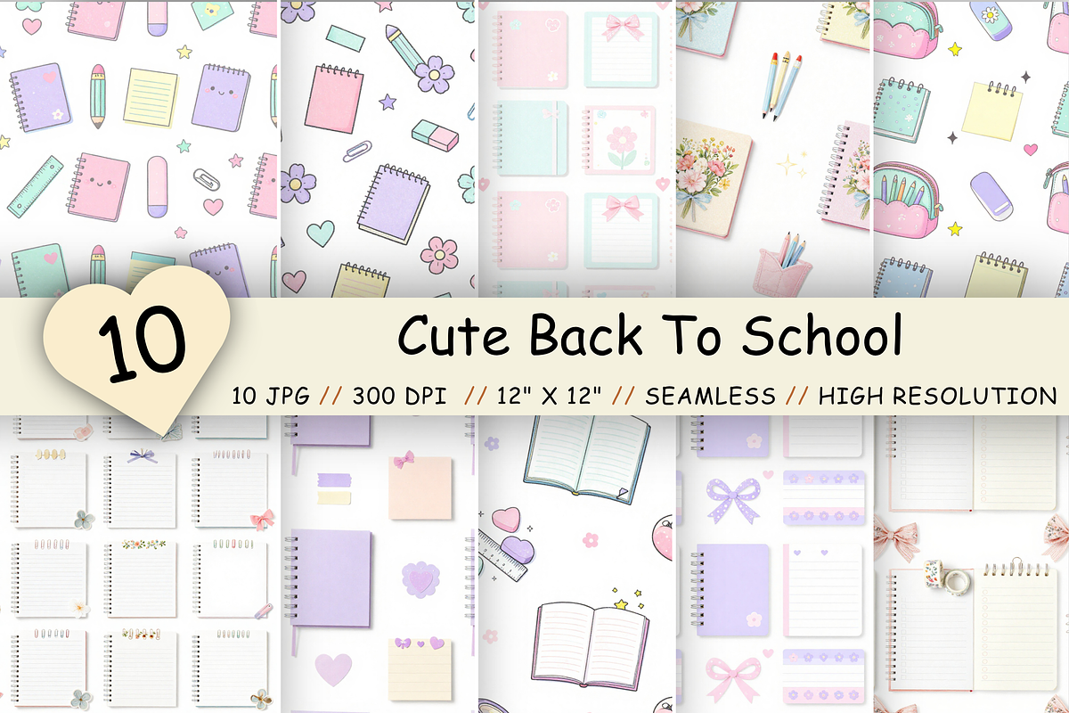 Cute Back To School Digital Paper, a Pattern Graphic by FloridPrintables (Photo 1 of 10)