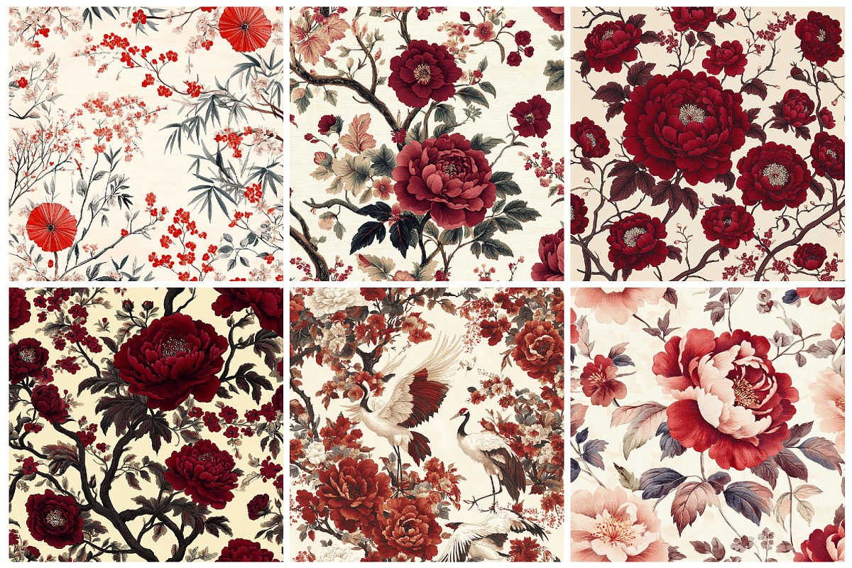 Red & White Chinoiserie Digital Pape, a Texture Graphic by CitraGraphics (Photo 7 of 9)