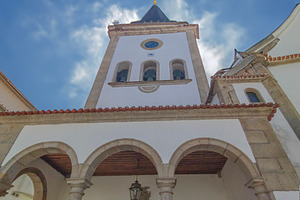 Baroque church tower in harsh sunlight, braganca, portugal, an Architecture Photo by DanFLCreativo