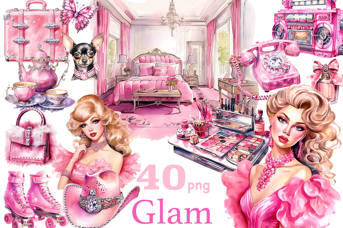 Pretty Pink Girly Clipart Set, a Person Illustration by GlamArtZhanna (Photo 1 of 5)