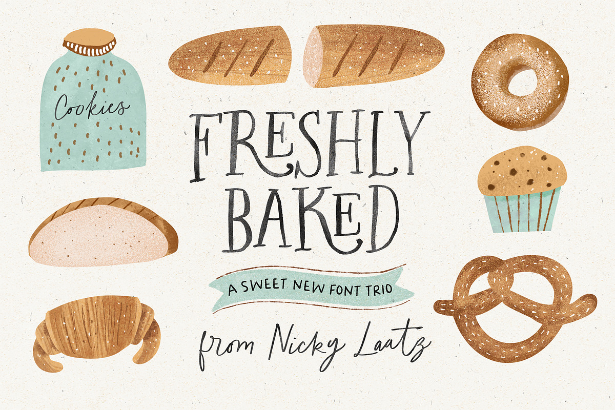 The Freshly Baked Font Trio & Dings, a Script Font by Nicky Laatz (Photo 1 of 24)