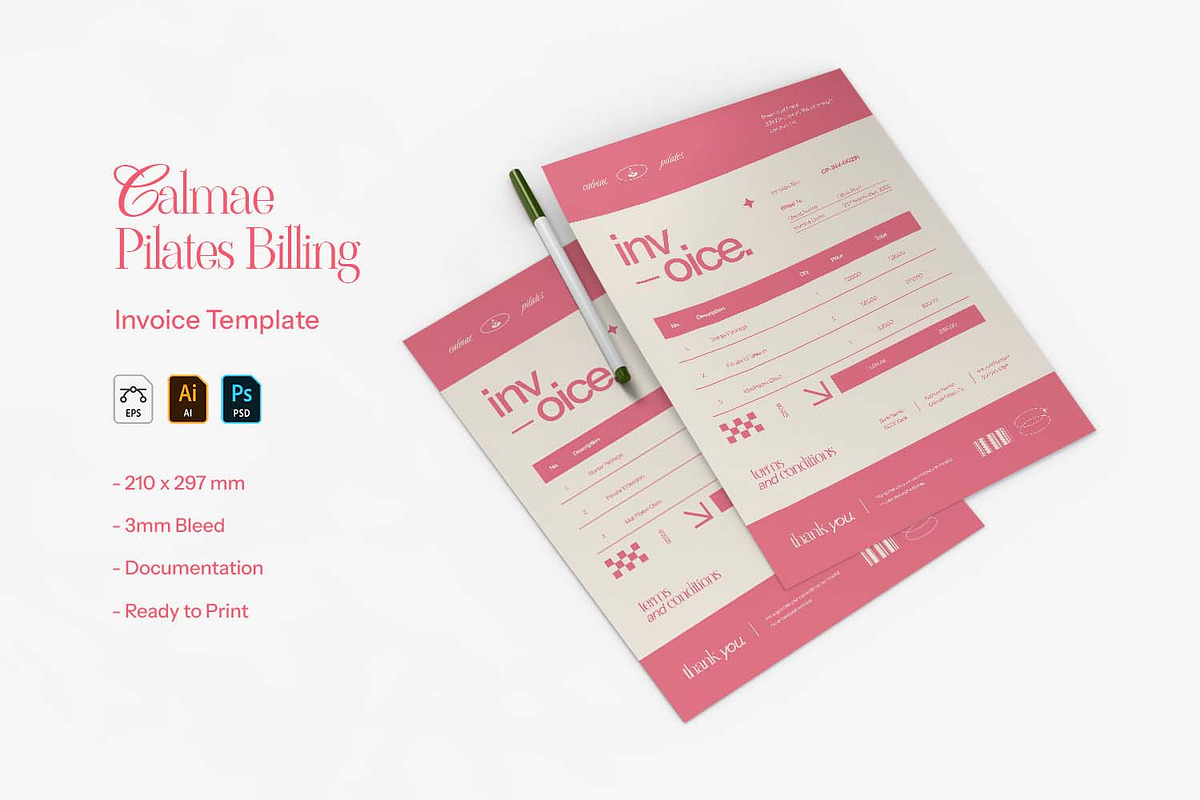 Calmae Pilates Billing -  Invoice, a Card Template by VUNIRA (Photo 1 of 3)