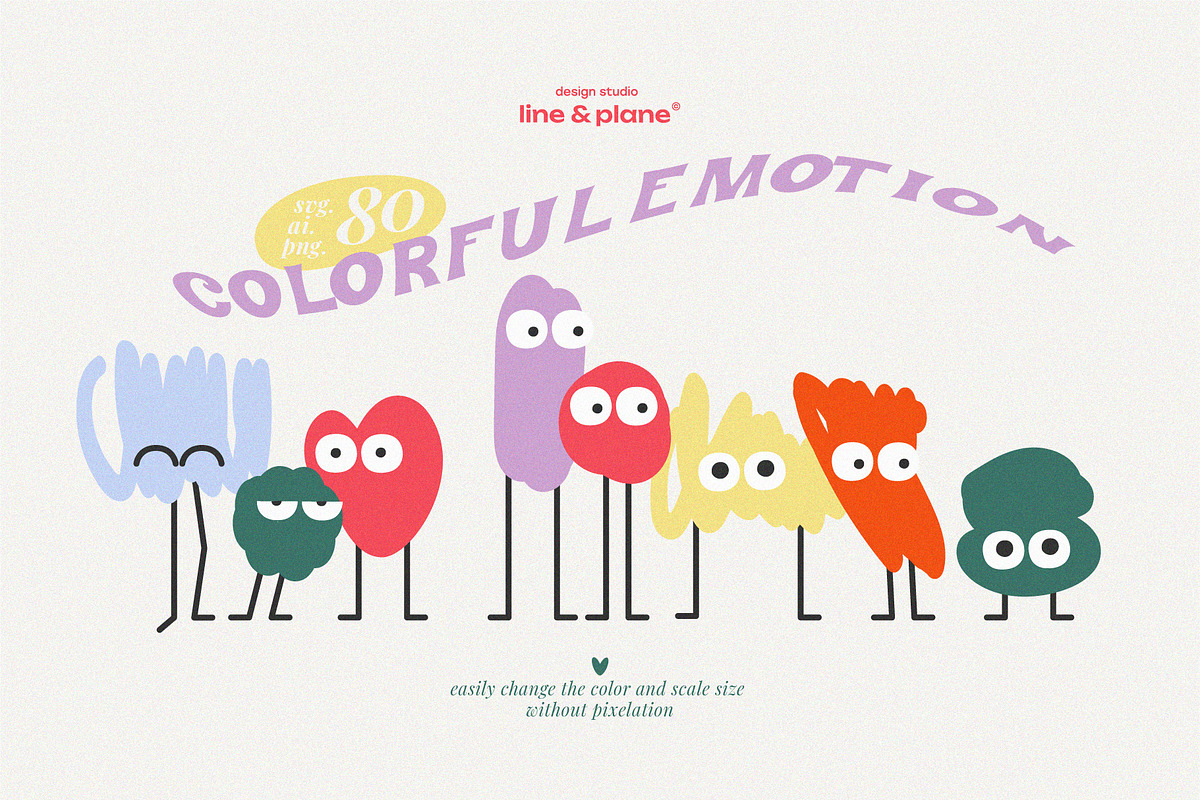 Shape Set - Cute Emotion 80 pieces, an Object Graphic by line & plane (Photo 1 of 6)