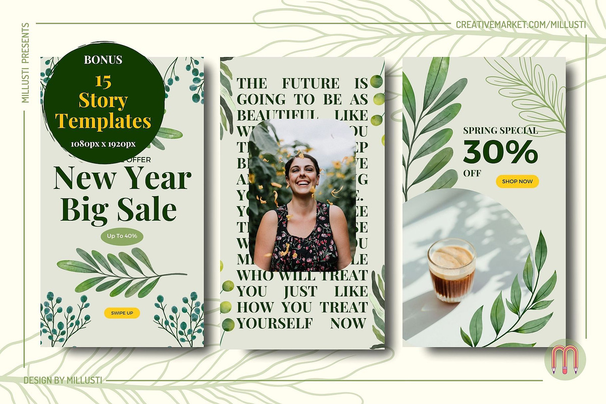 50 Greenery Instagram Canva Template, a Social Media Template by Millusti (Photo 7 of 10)