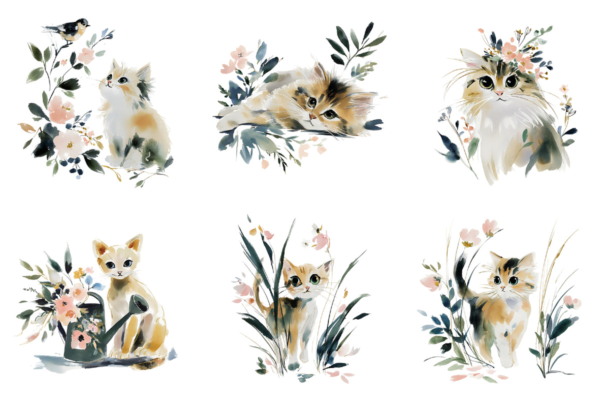 Collection of Spring Kittens Clipart, an Illustration by DreamCafeArt (Photo 4 of 8)