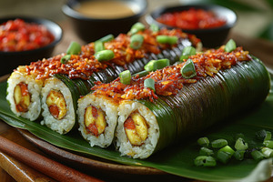 Delightful sushi rolls topped with s, a Photo by Tanuart