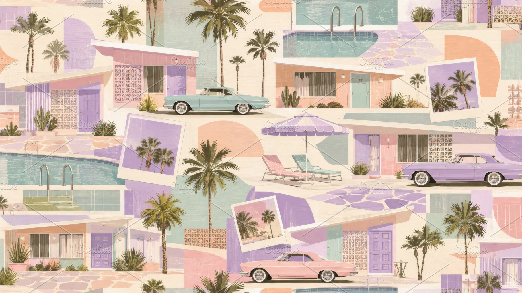 Retro summer travel collage with pas, a Photo by Dvoevnore photos