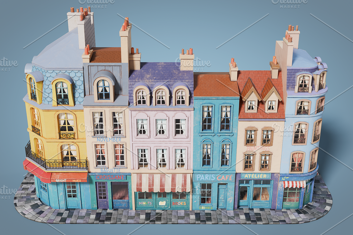 Cartoon city facades, an Architecture 3D Model by happy brush (Photo 6 of 11)