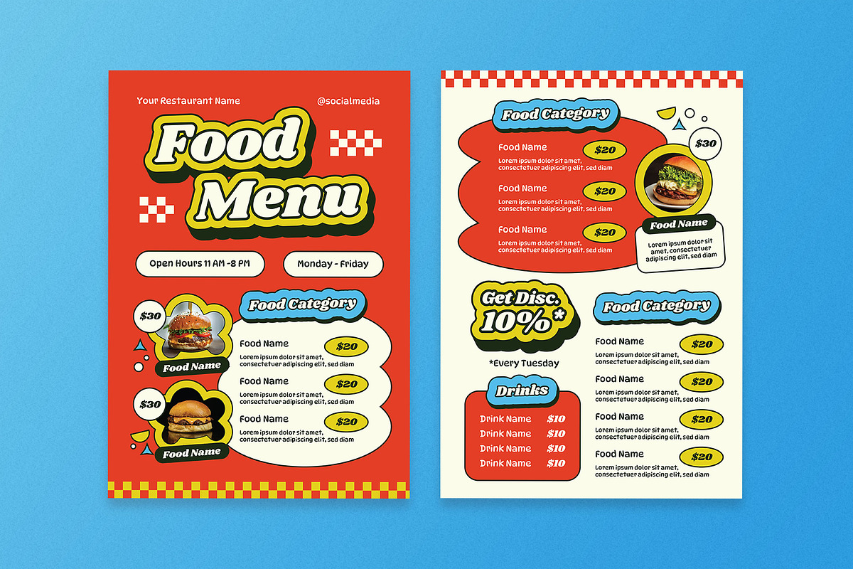 Red Retro Fast Food Food Menu, a Flyer Template by Aiyari Graphic (Photo 3 of 3)