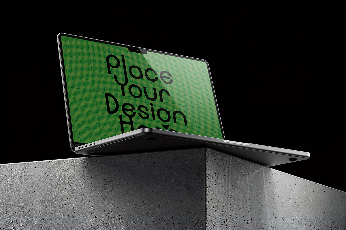 5 Laptop Mockups on Concrete Block, a Mac Mockup by smishura (Photo 10 of 11)