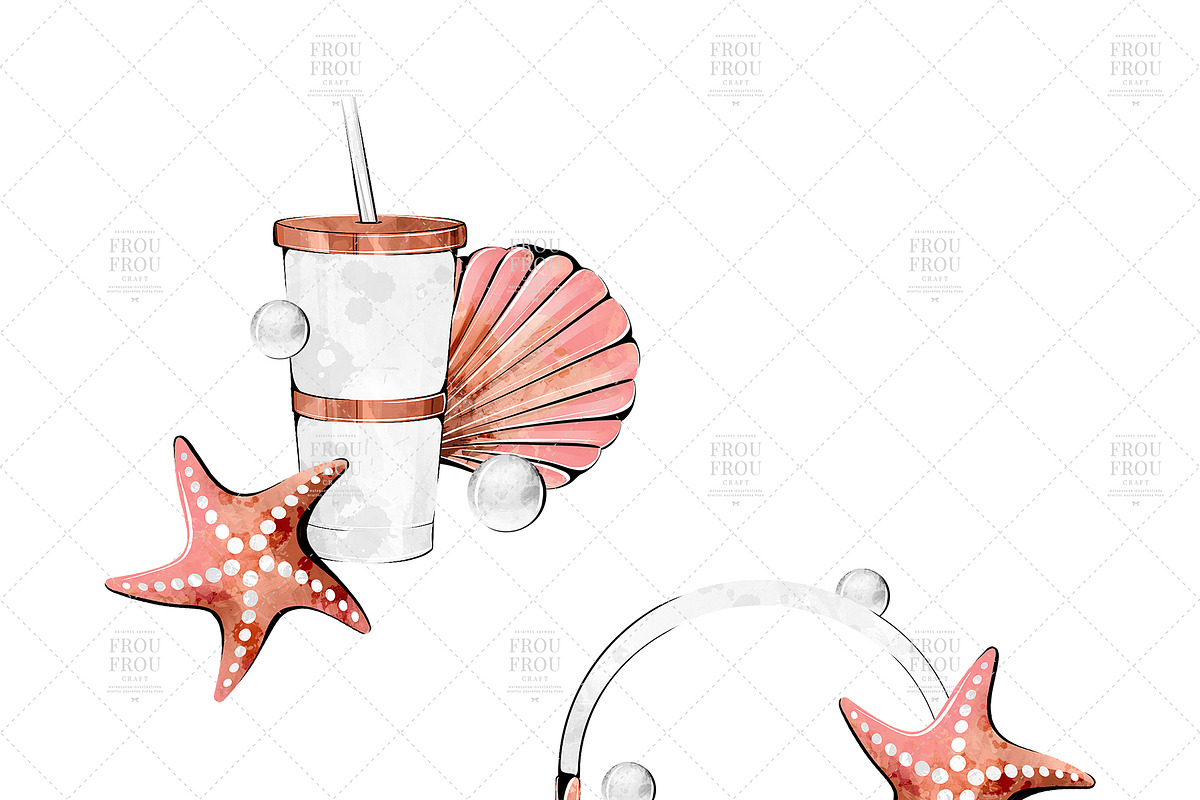 Mermaid Summer Peach Clip Art, an Illustration by Frou Fou Craft (Photo 2 of 6)