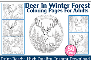 Deer in Winter Forest Coloring Page