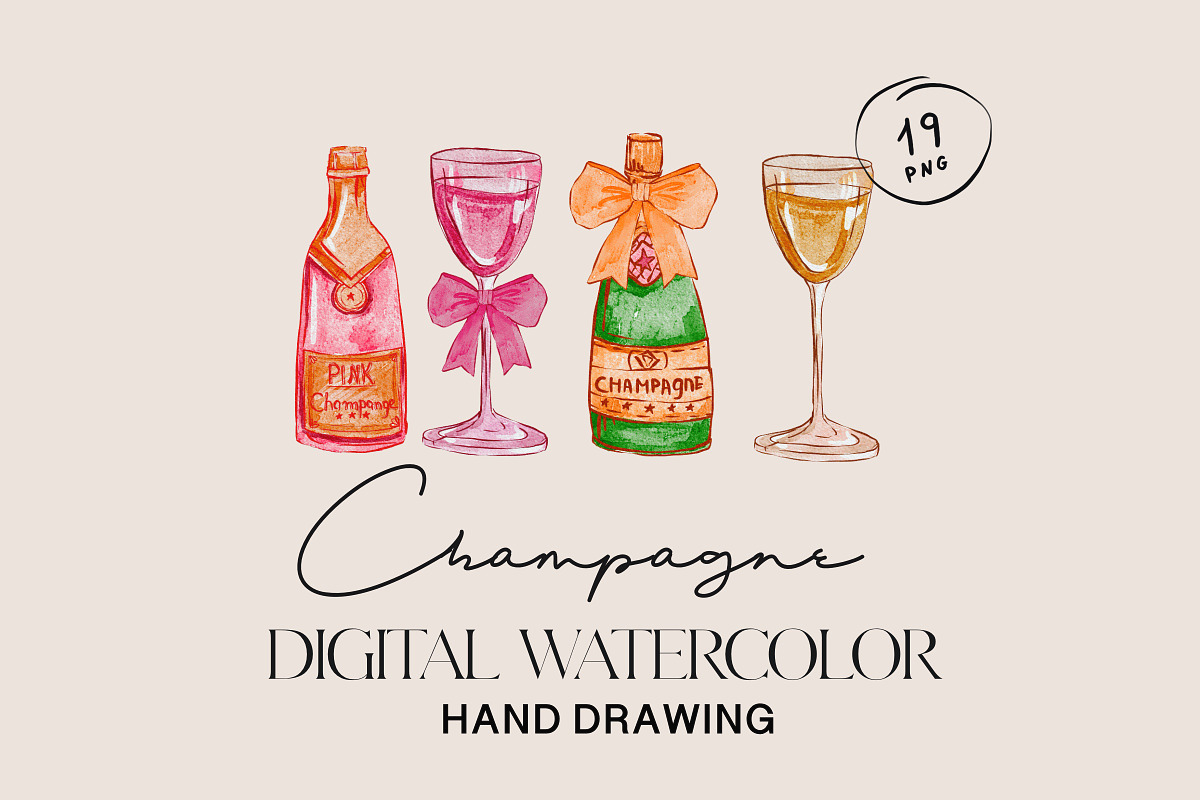 Champagne watercolor png, a Food Illustration by Julia Bogdan (Photo 1 of 4)