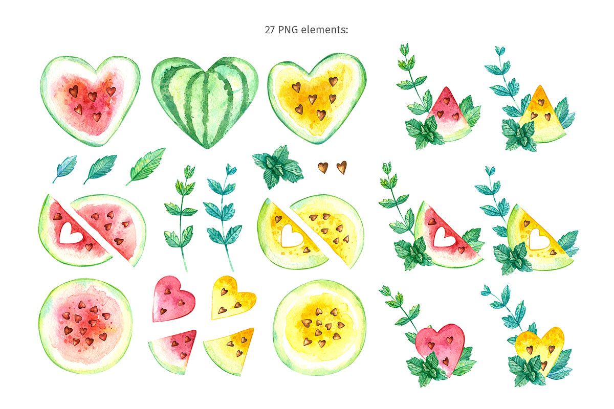Watermelons Clipart & Patterns, a Food Illustration by Valin Malin (Photo 2 of 14)