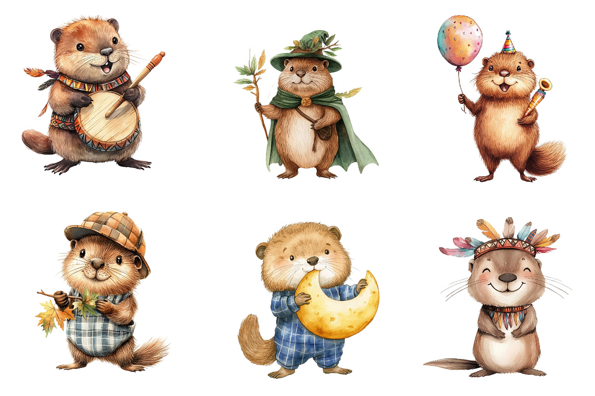 Cute Beaver Clip Art, Woodland Anima, an Illustration by CreationArt (Photo 3 of 5)
