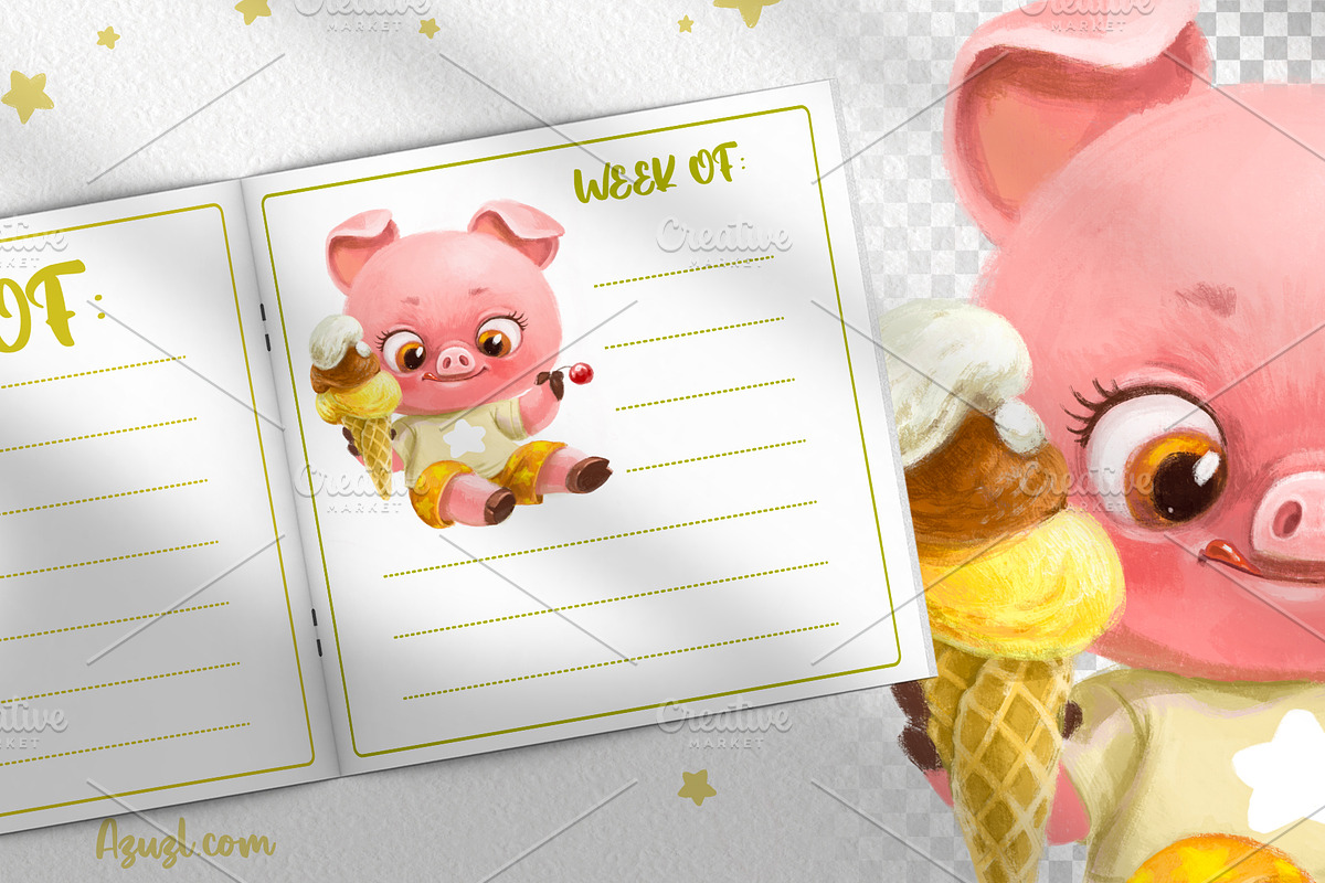 Piglet with ice cream and cherry, an Animal Illustration by Azuzlikus (Photo 3 of 4)