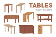 Desks, tables set. Wooden furniture, an Object Illustration by Good Studio (Thumbnail 1 of 9)