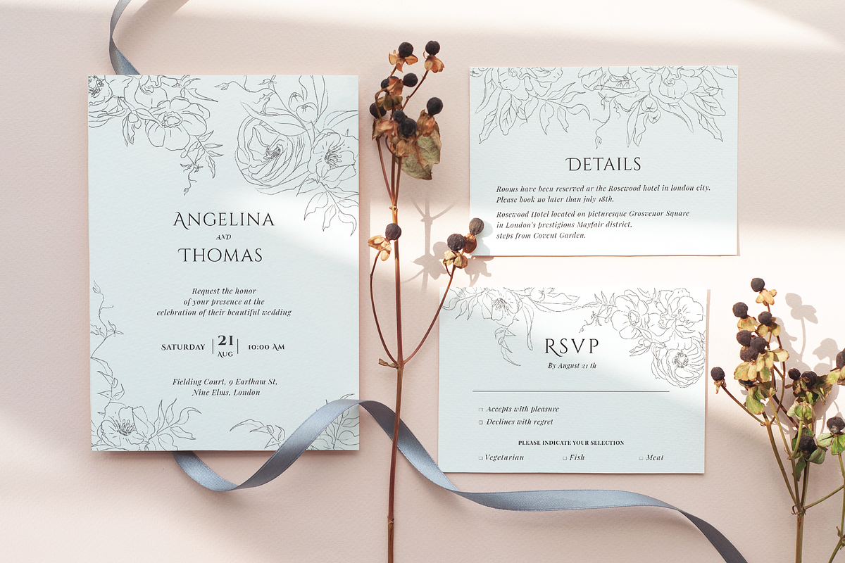 Floral line art wedding suite, an Invitation Template by Pamyatka Shop (Photo 1 of 4)