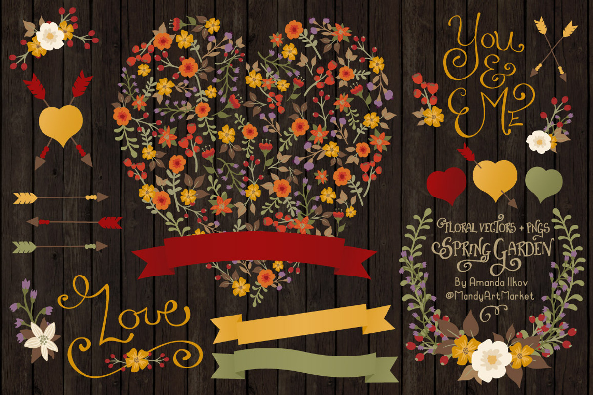 Autumn Floral Heart & Banner Vectors, an Illustration by Amanda Ilkov (Photo 2 of 4)