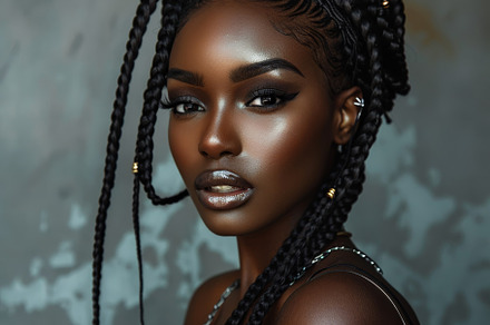 A young woman with intricate braids, a Photo by Tanuart