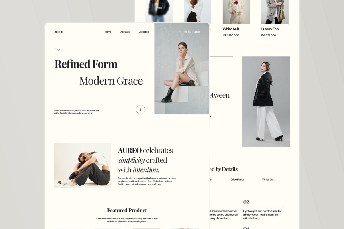 Aureo – Modern Fashion Landing Page, a Landing Page Template by trabaskriya (Photo 3 of 5)