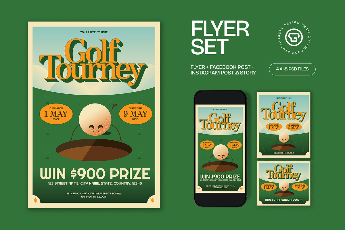 Green Golf Tournament Flyer Set, a Flyer Template by graphicook (Photo 1 of 3)