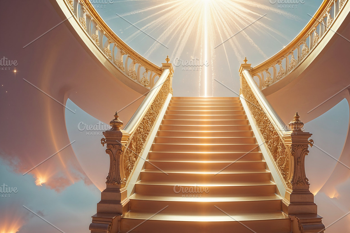 Golden staircase ascending, an Illustration by wavebreak