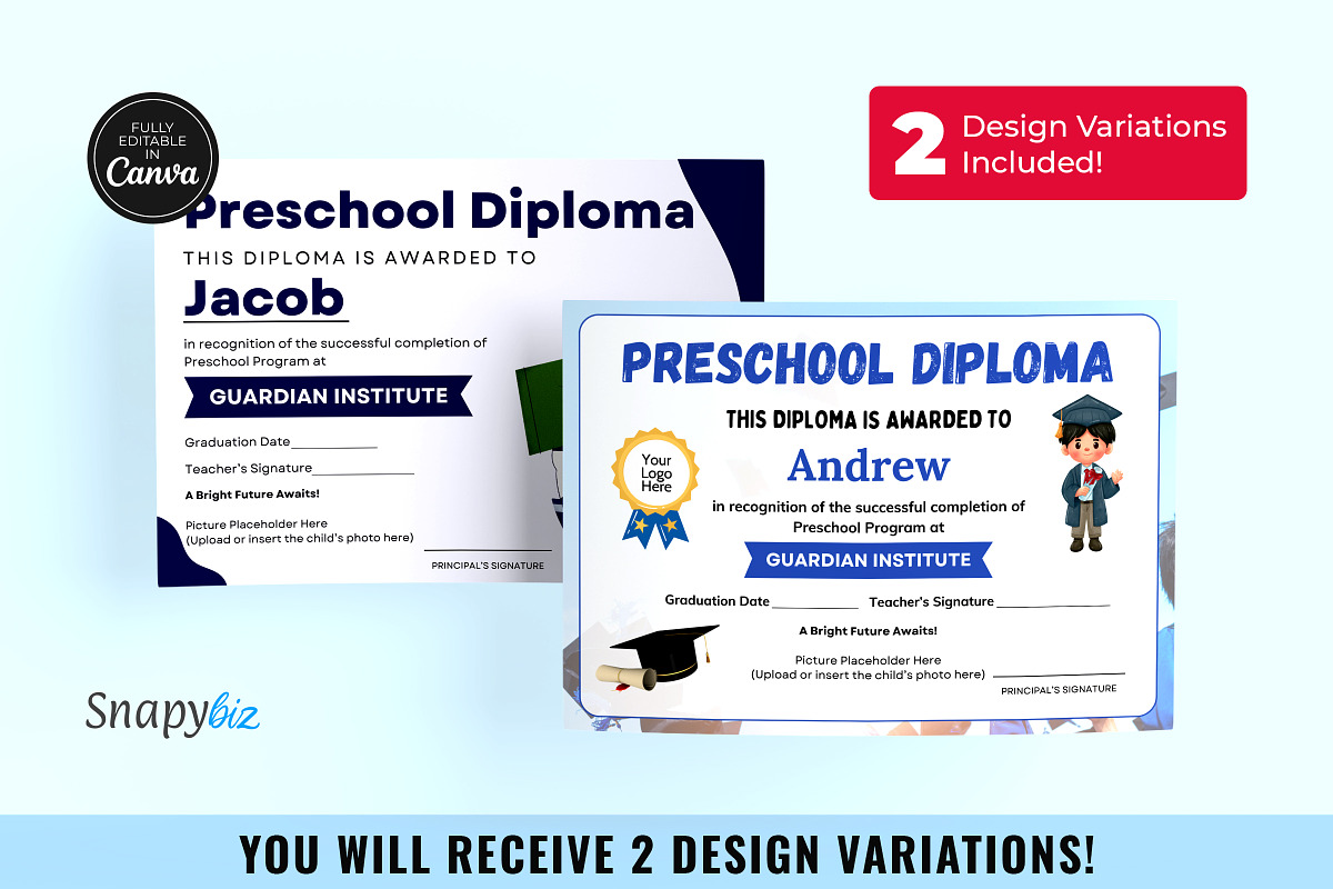 Preschool Graduation Diploma Canva, a Card Template by Snapybiz (Photo 1 of 7)