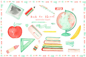 Back To School. Watercolor Clipart