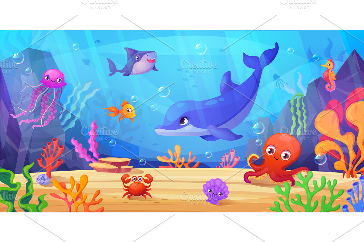 Underwater animals landscape. Seabed, an Animal Illustration by Stock-Smart-Start