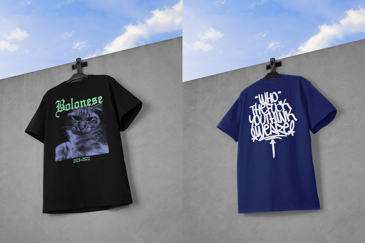 Realistic T-shirt on Wall Mockup, an Apparel Mockup by Uncentrifuged Pressure (Photo 3 of 9)