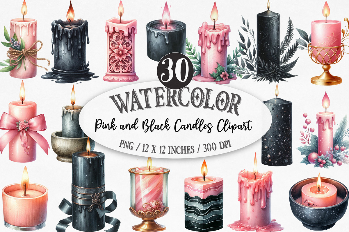 Pink and Black Candles Clipart, an Illustration by Designking (Photo 1 of 5)
