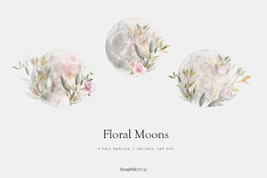 Watercolor Floral Moons