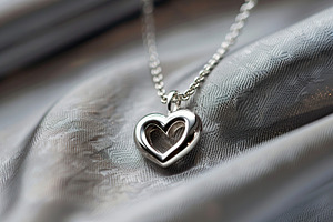 Silver heart pendant and chain on grey background, a Photo by AlyaAnd