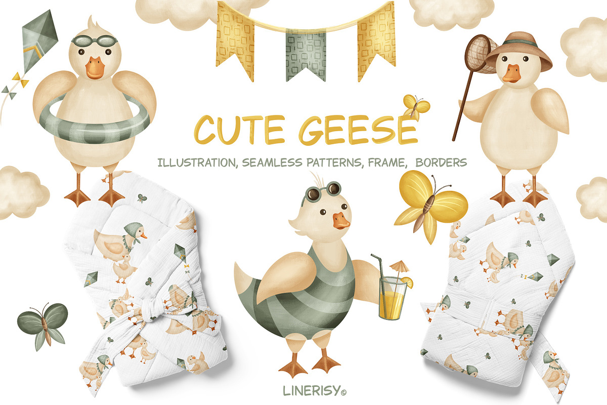 Cute geese - bird collection, an Animal Illustration by Linerisyart (Photo 1 of 15)