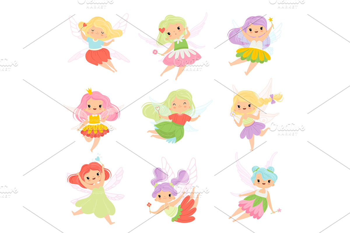 Cute Little Fairies in Colorful, a Person Illustration by TopVectors