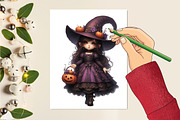 Watercolor Halloween Witch Clipart, a Seasonal Illustration by Craft Nest (Thumbnail 2 of 5)