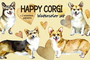 Happy corgi Watrcolor set