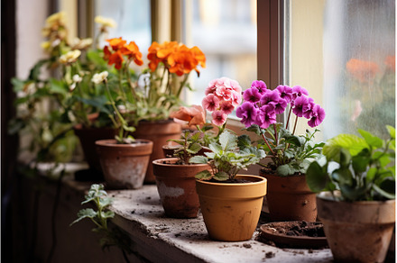 Vibrant Flowers in Pots on a, an Architecture Photo by Lermont51