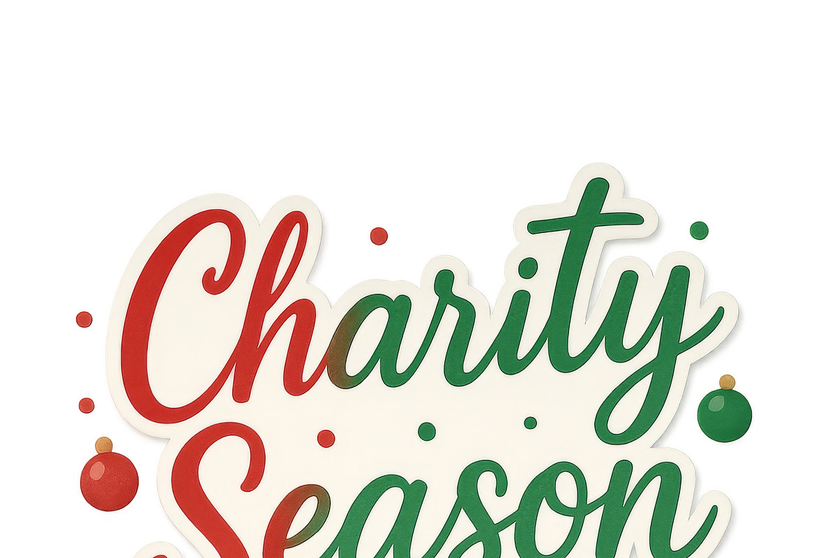 Charity season text in festive color, an Illustration by Dvoevnore photos