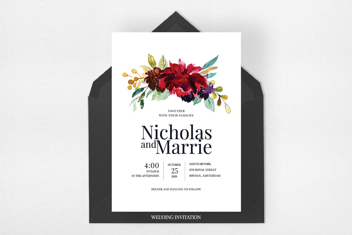 Wedding Invitation Suite - Burgundy, an Invitation Template by Azka Creative (Photo 2 of 5)