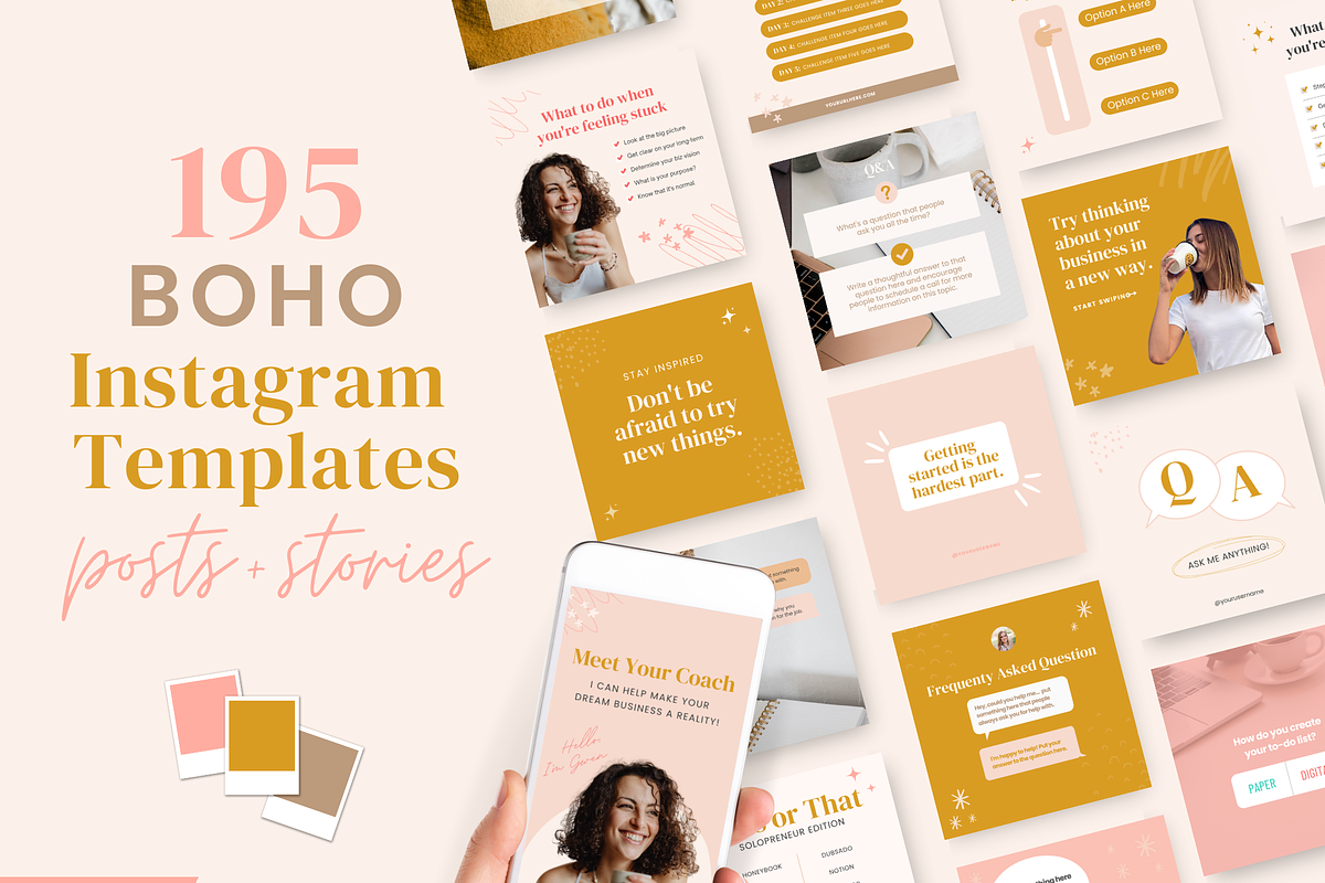 Boho Instagram Templates, Canva, a Social Media Template by Ciera Design Templates (Photo 1 of 10)