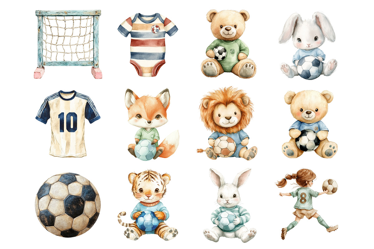 Watercolor Kids Cute Soccer Clipart, a Seasonal Illustration by Design Market (Photo 6 of 8)