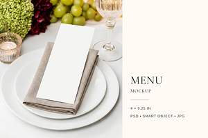 4x9.25 Garden Wedding Menu Mockup