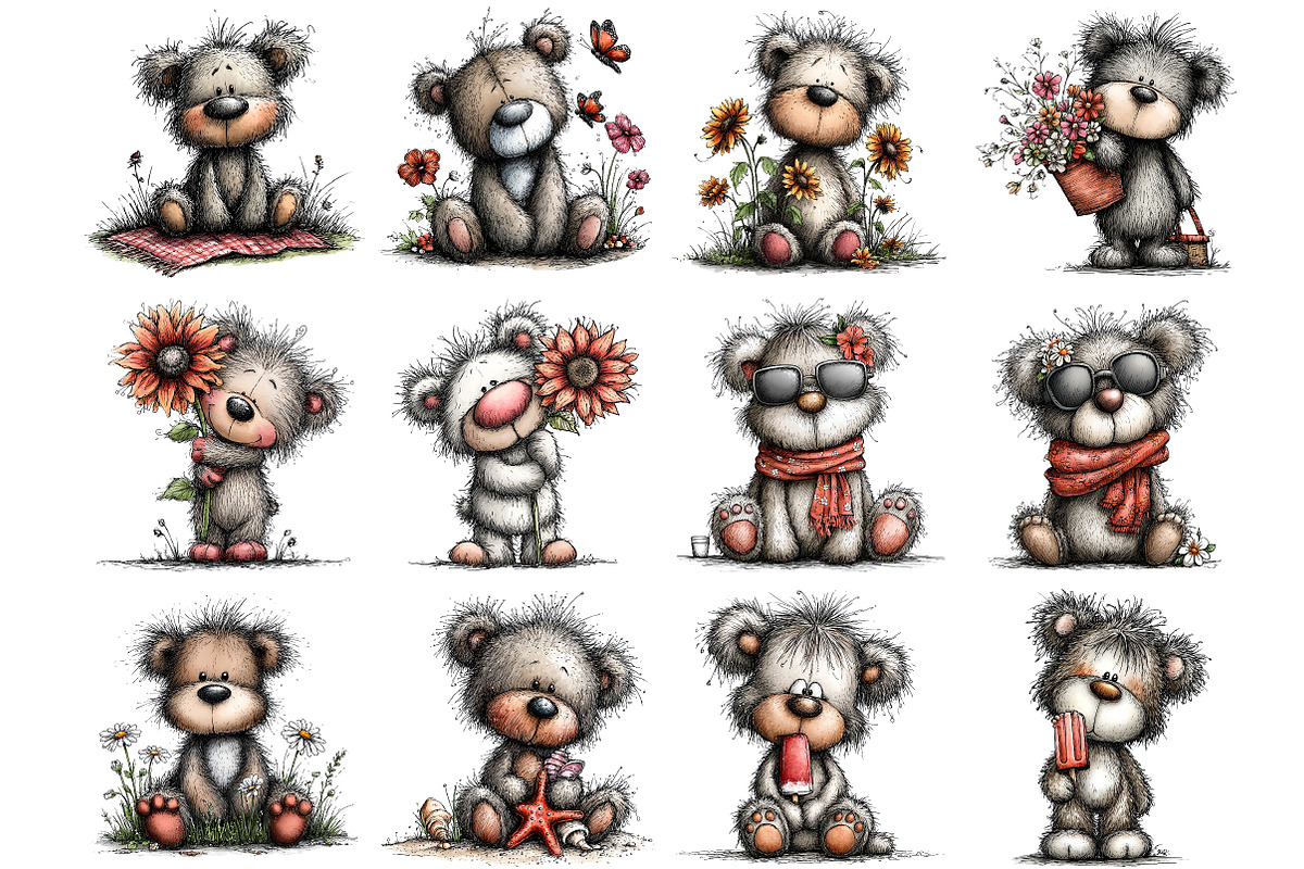 Whimsical Summer Teddy Bear Clipart, an Illustration by DreamArtGraphic (Photo 3 of 5)