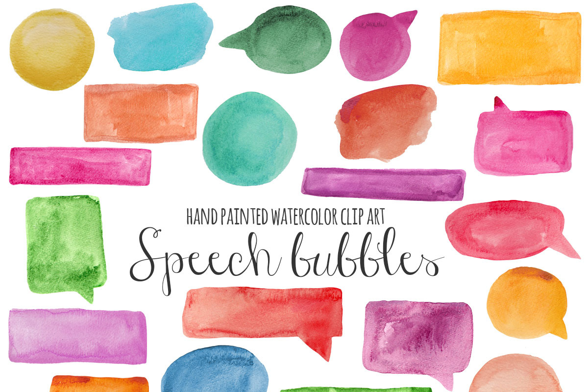 Speech bubbles watercolor clipart, an Illustration by SandraGraphicDesign