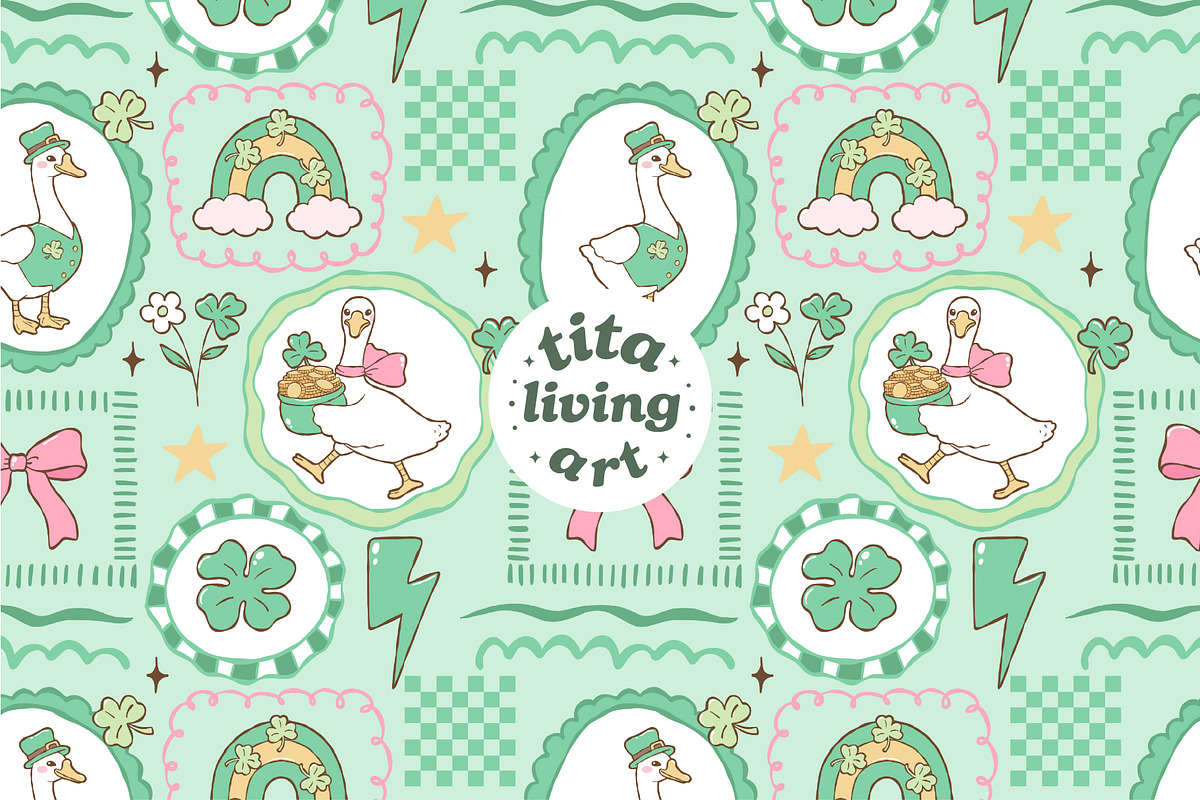 Lucky Goose Seamless Pattern, a Seasonal Illustration by TitaLivingArt (Photo 2 of 13)
